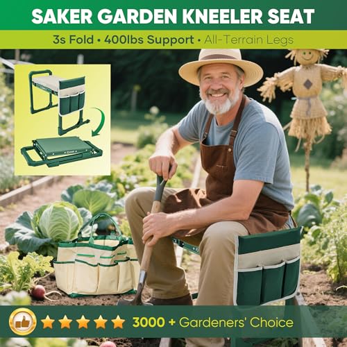 Saker Garden Kneeler and Seat Foldable Gardening Stool with Extendable Legs & Thickened Pad, Tool/Storage Bag, Heavy Duty 400lbs Support for Elderly, Gardening, Outdoor Use - size: Luxury version