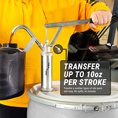 TERA PUMP - TRD490N Steel Lever-Action Drum Pumps (10 oz per Stroke) Telescopic, Fits 15 to 55 Gallon Drums, for Oil Based fluids, Diesel, Kerosene & Heating Oils - color: Silver