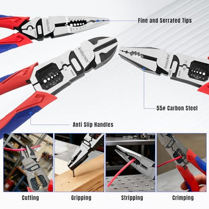 KAIHAOWIN 11-Piece Home Tool Kit with Carry Case - CR-V Steel Pliers Set, Wrench, Hammer, Screwdriver & Wire Cutter for DIY Repair, Automotive, Plumbing & Household Maintenance - color: 11 Piece