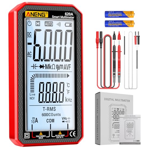 Digital Multimeter, Voltmeter Smart Electrical Tester 6000 Counts with LCD, Measures AC/DC Current, Voltage, Resistance Temperature for Electricians DIY (620A Red) - color: Red, size: 620A
