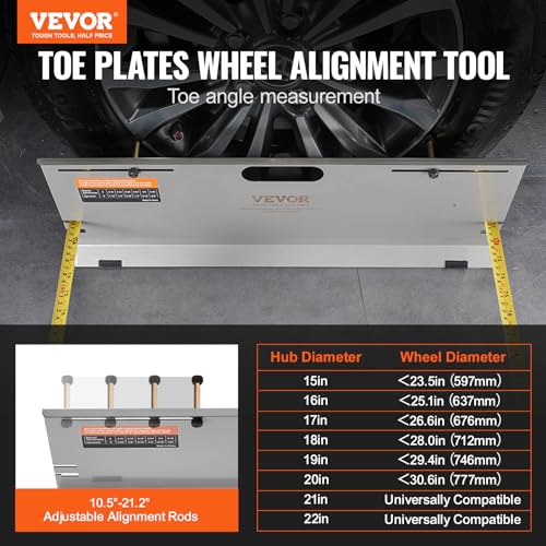 VEVOR Wheel Alignment Tool, 2-Pack Alignment Tool Toe Plates, Stainless Steel Toe Angle Measurement Tool Plate, 4 Alignment Rods and Magnetic Slots, Includes Measuring Tapes & Conversion Chart