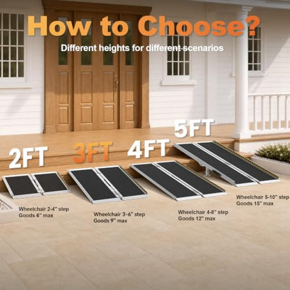 Portable Wheelchair Ramp 3FT, gardhom Non Skid Aluminum Folding Wheelchair Ramp Handicap Ramp Wheel Chair Ramps for Home Entrance Threshold Doorways Stairs Curbs Scooter - size: 3 Foot (Pack of 1)