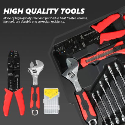 Arcwares 799pcs Aluminum Trolley Case Tool Set Silver, House Repair Kit Set, Household Hand Tool Set, with Tool Belt,Gift on Father's Day (Black)