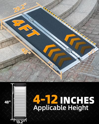VNN Portable Wheelchair Ramp 4FT, Non-Slip Aluminum Ramps for Wheelchairs for Home, Handicap Wheelchair Ramps for Home Steps, Aluminum Loading Dock Plates, Doorways, Black - size: 4FT (Usable height 4-12 inch)