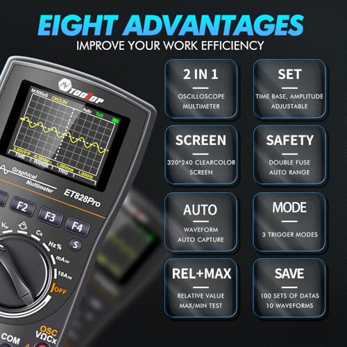 Oscilloscope Multimeter, 2-in-1 Intelligent Digital Scope Meter Multimeter, Professional LED Handheld Oscilloscope Multimeter with 50Msps A/D Automatic Waveform Capture Function - color: Grey