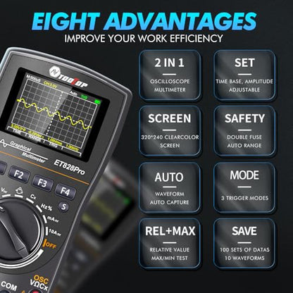 Oscilloscope Multimeter, 2-in-1 Intelligent Digital Scope Meter Multimeter, Professional LED Handheld Oscilloscope Multimeter with 50Msps A/D Automatic Waveform Capture Function - color: Grey