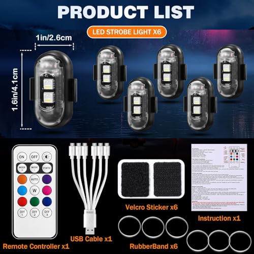 6PCS Wireless LED Lights for Car, Remote Control RGB Lights for Bike Trucks | Rechargeable RGB LED Lights Create Custom Lighting Effects for Cars, Motorcycles, Trucks, Drone, Camping, Outdoor Events - size: 6PCS