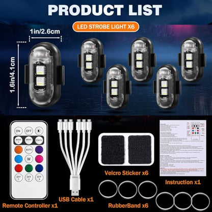 6PCS Wireless LED Lights for Car, Remote Control RGB Lights for Bike Trucks | Rechargeable RGB LED Lights Create Custom Lighting Effects for Cars, Motorcycles, Trucks, Drone, Camping, Outdoor Events - size: 6PCS
