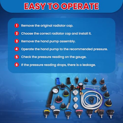 MOCA 28pc Motor Tech Coolant Pressure Tester & Vacuum Refill Kit, Complete automotive coolant system maintenance set includes vacuum pump and refill accessories for efficient vehicle coolant servicing - size: 28 PCS