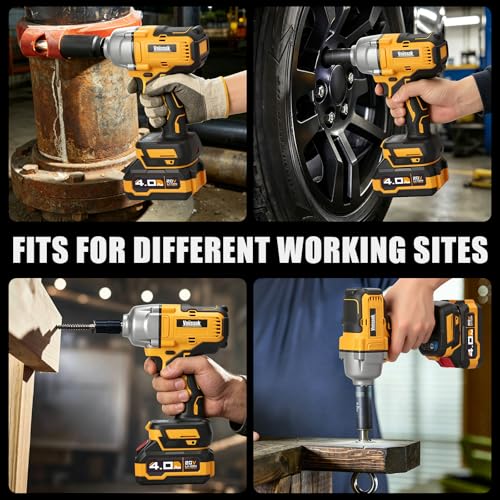 Cordless Impact Wrench, 900Ft-lbs (1200N.m) 1/2" Brushless Impact Gun with 2x 4.0Ah Battery, Fast Charger & 3 Sockets, High Torque Power Impact Driver Ideal for Car, DIY, and Truck RV/Mower (1200N.m)
