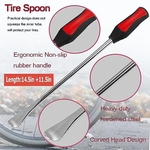 Tire Spoons Lever Motorcycle Dirt Bike Lawn Mower Tire Changing Tools with Bag 1x14.5 inch 2x11 inch Tire Irons 3X Rim Protectors,Valve Tool,Valve Cap - color: red+orange