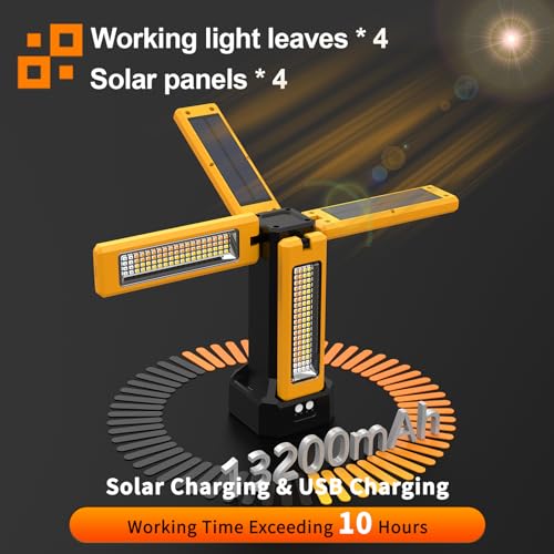 iodoo 13200mAh Rechargeable Solar Work Light,IPX4 Waterproof with Folding Stand Support and Portable Carrying Bag, 8000 Lumen Stepless Dimmable, 4 Lighting Modes, White/Warm/Warm White (Standard) - size: Orange(Standard)