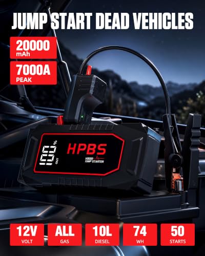 Car Battery Jump Starter, 7000A Peak Jump Starter Battery Pack for Up to All Gas and 10L Diesel Engines, 12V Portable Jump Starter Box with 3.0" LCD Display(Dark Red) - color: Dark Red