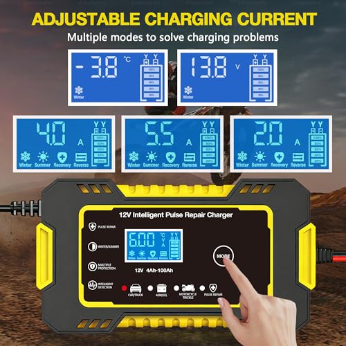 12V 6-Amp Battery Charger, Smart Trickle Charger Maintainer Yellow | Battery Desulfator, Winter & Summer Mode, Lead-acid Battery Chargers, for Car Truck Motorcycle Lawn Mower Boat - color: YELLOW