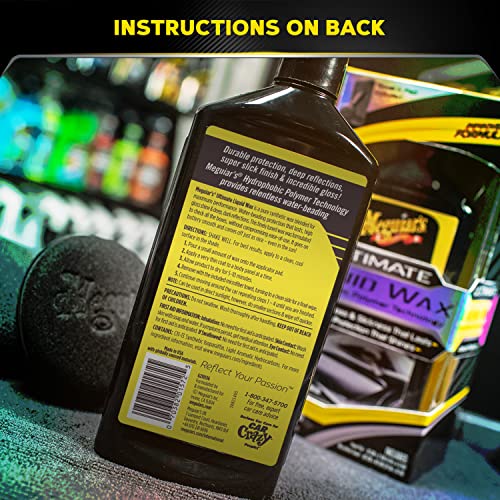 Meguiar's Ultimate Liquid Wax, Improved Liquid Car Wax Formula for Durable Protection that Shines, Premium Towel and Applicator Pad Car Accessories Included, 16 Oz Bottle - size: 16 Fl Oz (Pack of 1), style: Liquid Wax