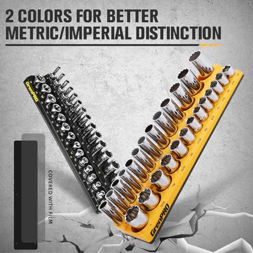 Socket Organizer, GRENPRO Socket Holder Set, 2 Piece SAE & Metric Socket Trays Includes 3/8" Drive Holds 52 Sockets - style: 2-Piece Magnetic Socket Holder 3/8"