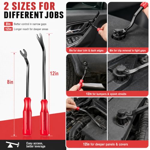 Car Clip Pliers, 4-in-1 Car Trim Removal Tool Kit with Clip Removal Pliers, 8in & 12in Fastener Tools, 20 Pcs Automotive Clips, 17-4 Stainless Steel, for Door Panel, Bumper, Fender Fastener Removal