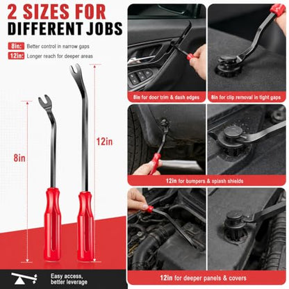 Car Clip Pliers, 4-in-1 Car Trim Removal Tool Kit with Clip Removal Pliers, 8in & 12in Fastener Tools, 20 Pcs Automotive Clips, 17-4 Stainless Steel, for Door Panel, Bumper, Fender Fastener Removal