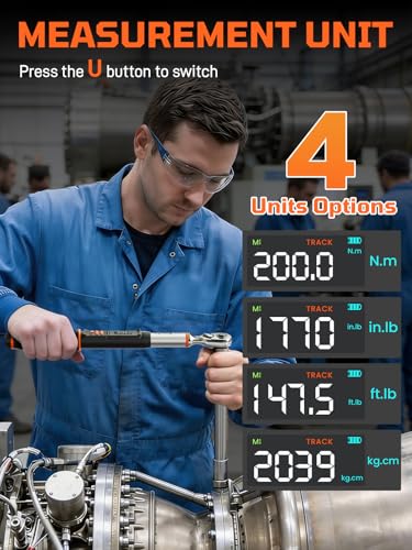 Digital Torque Wrench, 7.38-147.5 ft.lb/10-200 Nm, 1/2" Drive Inch Pound Torque Wrench Electronic with Buzzer & Colorful LED Indicator Cars Automotive
