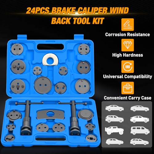 GOOACC 22pcs Disc Brake Caliper Compression Tool Set, Caliper Piston Rewind Compressor Tool with Brake Caliper Hangers & Gloves for Brake Pad Replacement Reset Brake Tools Caliper Press Tool Kit, Blue - color: 22pc Brake Caliper+Gloves+Hangers Blue