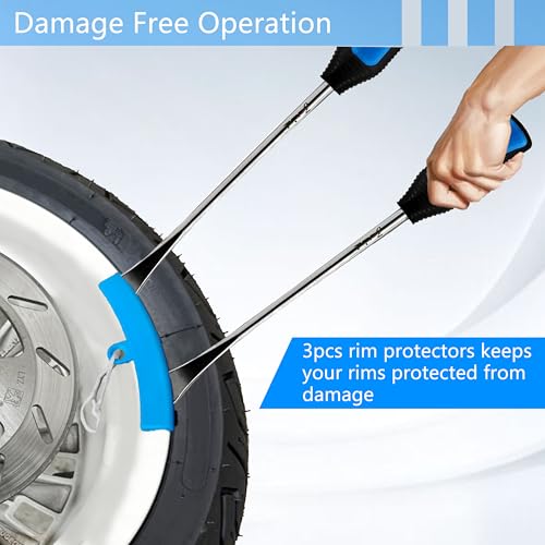 Heavy Duty Tire Repair Tool Kit, 3x14.5 Steel Tire Irons & 3 Rim Protectors, 4-Point Valve Tool with 4 Cores/Caps, Motorcycle/Bike/ATV Tire Changer Levers(TT-145-15) - size: 14.5”