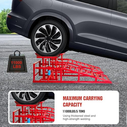 2-Piece Low Profile Hydraulic Car Ramps, Heavy Duty Lift Car and Truck Service Ramps for Oil Changes, 5 Ton Capacity Adjustable Ramp for Routine Vehicle Maintenance