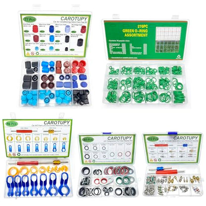 Car A/C Repair Kit for Vehicle Repair, 525 Pcs | Contains O Ring Kit, Valve Core Accessories Kit, Valve Core Cap Kit, Gasket Seal Kit, Fuel Line Disconnect Tool Set
