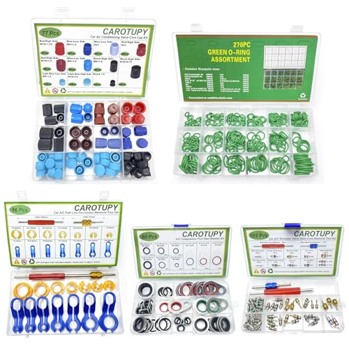 Car A/C Repair Kit for Vehicle Repair, 525 Pcs | Contains O Ring Kit, Valve Core Accessories Kit, Valve Core Cap Kit, Gasket Seal Kit, Fuel Line Disconnect Tool Set