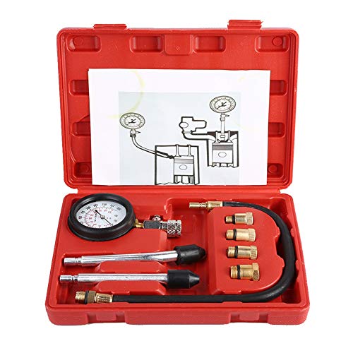 Gasoline Engine Compression Tester, Automotive Cylinder Pressure Test Kit with Dual Gauge 0-300psi for Cars and Motorcycles, Includes M10 M12 M14 M18 Adapters and