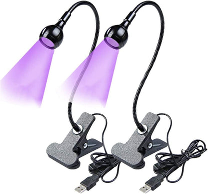 USB 3W LED UV Ultraviolet Phone Glue Curing Lamp,UV Led Nail Lamp for Gel Nails,Portable Clamp Flexible Desk Lamps for Mobile Repair,Plug and Play-2 Pack(Black) - color: T Black Black