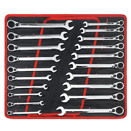 STARWORK TRUE MECHANIC™ 20 Pc. Reversible Ratcheting Wrench Set, Combination Ratchet Wrench Set, Non-Slip, Long Pattern, 6-Point 15° Offset, Professional, SAE/Metric (5/16-3/4" & 8-19 mm)
