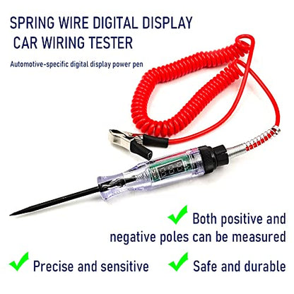 Heavy Duty 3-70V Automotive Test Light,Digital LED Relay Tester with 110 Inch Retractable Spring Wire,Multifunctional Car Circuit Tester for Testing Fuses,Voltage,Acc,Engine