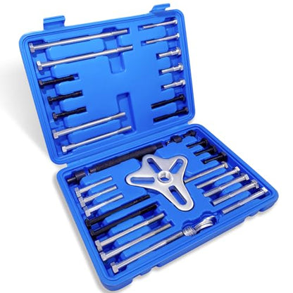Thorstone 46pcs Harmonic Balancer Puller Set, Steering Wheel Flywheel Crankshaft Pulley Puller,Blue - color: Blue, size: Puller