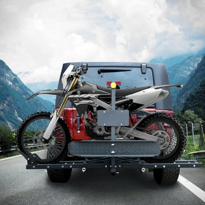Motorcycle Hitch Carrier, 500LBS Heavy Duty Steel Dirt Bike Hauler Hitch Mount Rack with Loading Ramp, Anti-Tilt Locking Device for Truck, Car or SUV with 2" Hitch Receiver