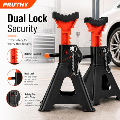 Jack Stands, 3 Ton (6,000 lbs) with Double Locking Pins Capacity Car Jack Stand, Adjustable Height Floor Jack for Lifting SUV Pickup Truck Car and UTV/ATV Car Lift, 1 Pair - color: Black Orange