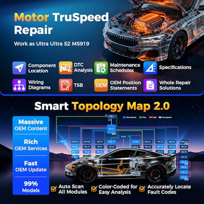 Autel MaxiCOM Ultra Lite Scanner w/ MV105S: 2026 Intelligent Tool as MaxiSys Ultra S2, Up of MS909 Elite II Pro MS919, 2 Years Free Update, Topology 2.0, Motor TruSpeed, 40+ Service, 3000+ Active Test