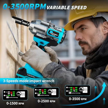 1/2" Cordless Impact Wrench,1107FT-LBS(1500Nm) Brushless High Torque Impact Gun,Electric Impact Driver with 2 x 4.0Ah Battery,Charger & 6 Sockets,Pistola De Impacto for Car/Mower/Pickup