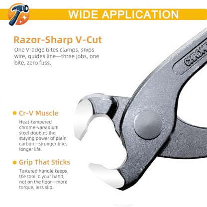 10 Inches Ear Clamp Pliers,Hose Clamp Crimping Tool,Carbon Steel Crimper Tool for Install Remove,Pincer Crimper Tool for Pipe Hose Clamps with 10pcs 1/2"304 Stainless Steel Hose Crimp