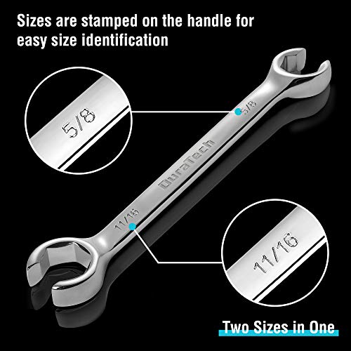 DURATECH Flare Nut Wrench Set, SAE, 3-Piece | 3/8", 7/16", 1/2", 9/16", 5/8", 11/16", CR-V Steel, Organizer Pouch Included - size: 3pc, SAE