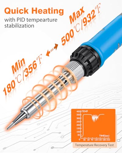 Soldering Iron Kit, 100W High Power LCD Digital Solder Iron Pen, Fast Heating Soldering Tool with Magnifying Glass and Helping Hands, Iron Tips, Solder Wire, Tweezer, Automatic Sleep Mode - color: Blue