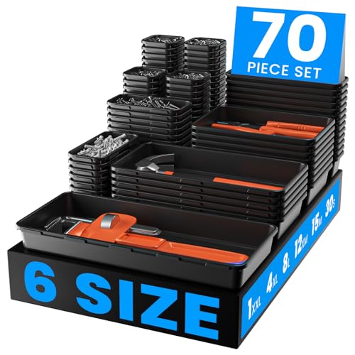 A-LUGEI【70】【6 Size】Tool Box Organizer Tray Divider Set, 【Black】 Desk Drawer Organizer, Garage Organization and Storage Toolbox Accessories Rolling Tool Chest Cart Cabinet WorkBench Small Part - size: 70pcs-6 Size