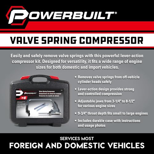 Powerbuilt Valve Spring Compressor Kit, Remove Coil Springs, Cylinder Heads, T-Handle, Car and Vehicle Service Repair Tool Set - 648615, Silver