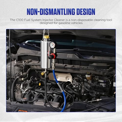 MR CARTOOL Fuel Injector Cleaner Kit 150PSI Automotive Fuel System Cleaning Kit for for Gasoline Injectors, C100 Non-dismantle Fuel Injector Cleaner Machine for Auto Catalytic Converter/Intake Valve