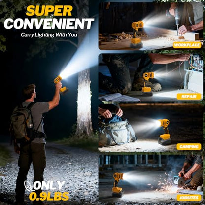 OCHESI Cordless LED Work Light Compatible with Dewalt 20V MAX Battery, 1000LM Handheld Flashlight with Two Levels and 140 Degree Rotating Wide-Angle Lighting for Workshop, Camping (No Battery)