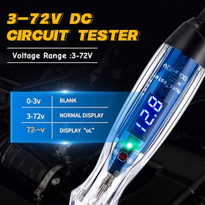 AWBLIN Test Light Probe Kit, 3-72V DC LED Digital Automotive Circuit Tester | with Voltmeter, 18 Pieces Multi Function Auto Fuse Voltage Tester Electric Probe Test Kit