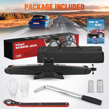 Nilight Scissor Jack Kit for Car 2 Ton(4409 lbs), Heavy Duty Portable Steel Scissor Lift Jack Car Tire Changing Kit with Ratchet & Lug Wrench for Sedan SUV MPV, 3.9''-15.7'' Lifting Range, Black - size: 2T with Ratchet & Lug Wrench Set, Black