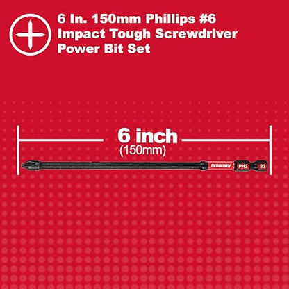Geinxurn Impact Tough #2 Phillips 6 in. D2 Steel Long Extension Insert Driver Bits,6Pack 1/4 Inch Hex Shank Long Cross Magnetic PH2 Screwdriver Bits Set - size: 6"-D2PH2-6PCS