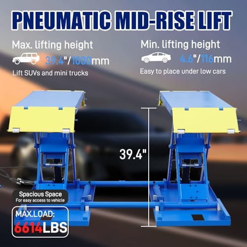8000lbs Lifting Capacity Mid-Rise Scissor Lift, Portable Car Lift with Air Unlock, ME-8XP-110V Pneumatic Release Mid Rise Lifts Automotive Car Lift Jacks for SUVs, Trucks & Light Duty Vehicles