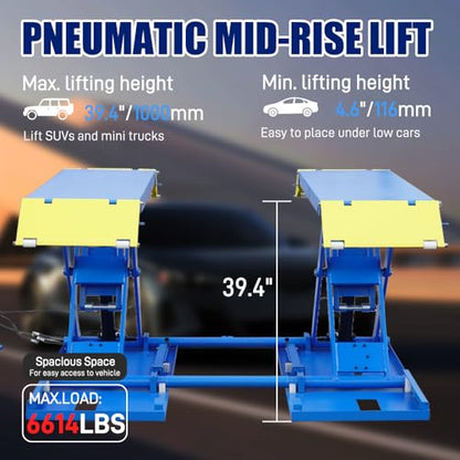 8000lbs Lifting Capacity Mid-Rise Scissor Lift, Portable Car Lift with Air Unlock, ME-8XP-110V Pneumatic Release Mid Rise Lifts Automotive Car Lift Jacks for SUVs, Trucks & Light Duty Vehicles