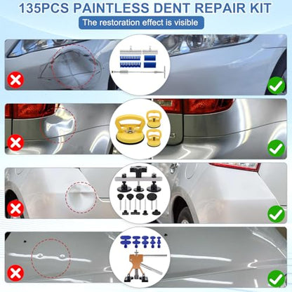 Dent Puller Kit 135Pcs 3-in-1 T-bar Slide Hammer Bridge Lifter | Paintless Dent Repair Kit, Hail Damage Removal, PDR Tool Kit, Car Body Repair, Slide Hammer Lifter, Fast Dent Remover